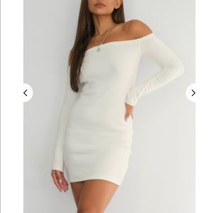 NWT cream rib bardot mini dress